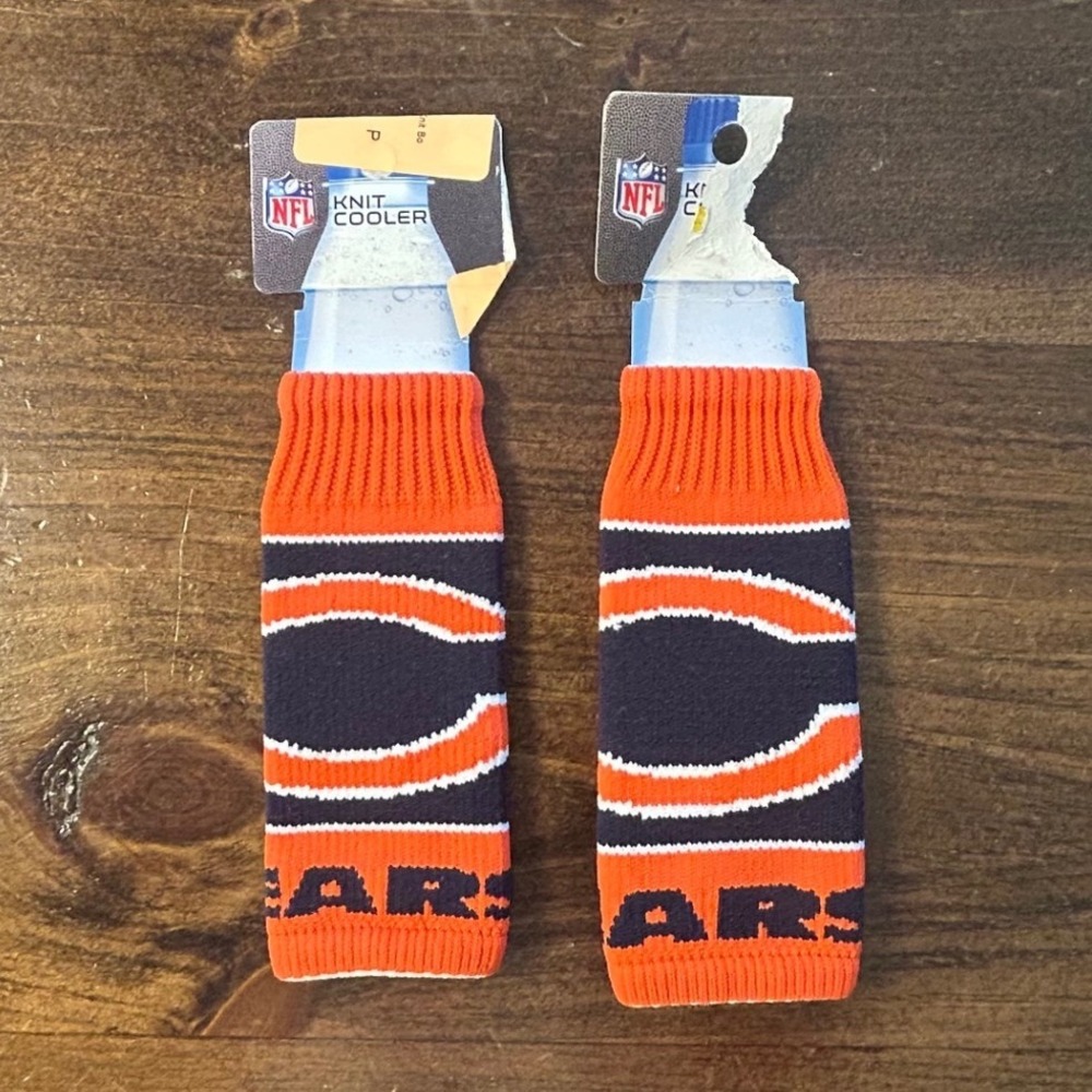 NFL Chicago Bears Knit Bottle Cooler Orange Navy Set Of Two Insulator Football